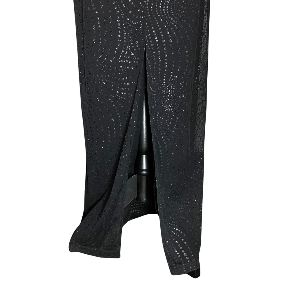 90s Vintage Black Whimsigoth Prom Dress. Medium. Empire Waist Polka Dot Glitter - Picture 9 of 12